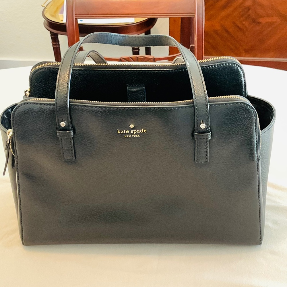 kate spade Black Leather Double-Zip Tote